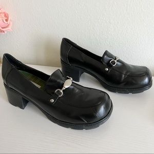 Vintage | Y2K Chunky Horsebit Heeled Leather Loafers